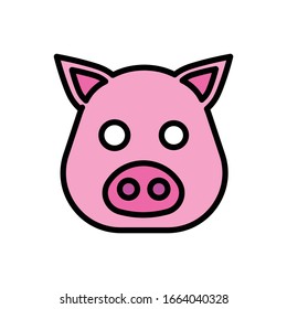 Pig face outline fillec line icon vector