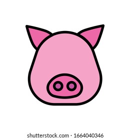 Pig face outline fillec line icon vector