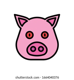 Pig face outline fillec line icon vector