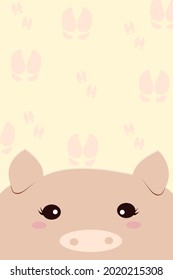 The pig face is in sanguine. Wallpaper and fabric design and decoration. pig paws with a pig on a lignt yellow background.