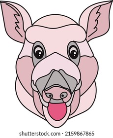 Pig Face Vector, Pig Face Logo, Outline Sketch Drawing Of Pig Face, Line Art Illustration Of Pig Silhouette