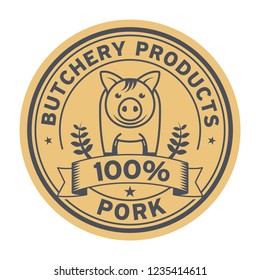 Pig Farm animal livestock, pork label or butchery sign, vector illustration