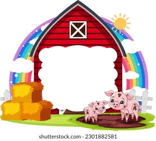 Cerdo en el granero de la granja ilustración vacía del cartel