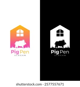 pig farm icon, pig pen logo with simple design