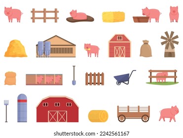 Pig farm icons set cartoon vector. Pork animal. Swine hog