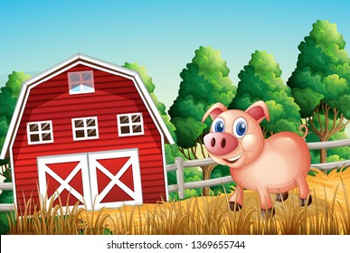 A pig at the farm illustration