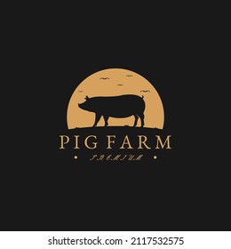 Pig farm logo design inspiration. Pig logo template. Vector Illustration