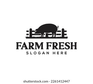 Pig farm logo design template. Animal farm. Pig logo design inspiration