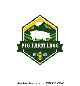 Pig farm logo vector. Cattle farm logo