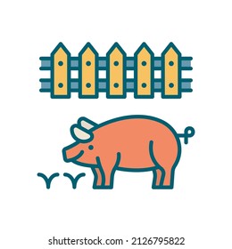 Schweinehaltungsbetrieb Vektor gefüllt Outline Icon Design Illustration. Symbol Landwirtschaft und Landwirtschaft auf weißem Hintergrund EPS10-Datei