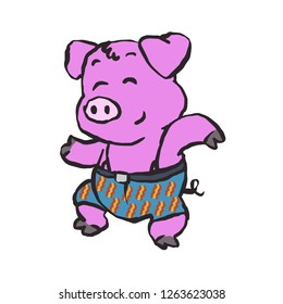 Pig farmer dancing cartoon