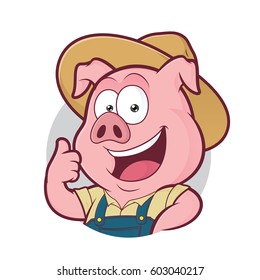 Pig farmer giving thumbs up in round frame