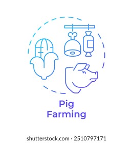 Ícone de conceito de gradiente azul de criação de porcos. Alimentos naturais, produtos de carne. Cultivo de suínos. Ilustração de linha de forma redonda. Ideia abstrata. Design gráfico. Fácil de usar em infográfico, apresentação