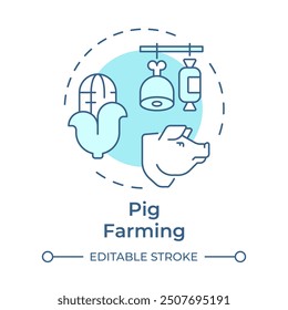 Pig farming soft blue concept icon. Natural food, meat products. Porc cultivation. Round shape line illustration. Abstract idea. Graphic design. Easy to use in infographic, presentation