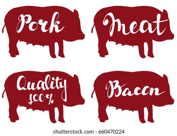 pig farm,vector illustration sketch. set vector logo design template