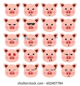 pig feeling vector icon set , smiley, angry, crying, hungry illustration design EPS10