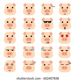  pig feeling vector icon set , smiley, angry, crying, hungry illustration design EPS10