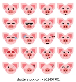  pig feeling vector icon set , smiley, angry, crying, hungry illustration design EPS10