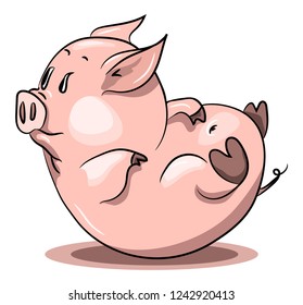 the pig fell top feet, a cute animal, a cartoon character, a pet,