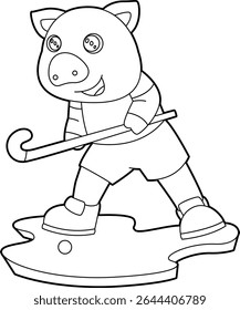 Pig Field hockey Hockey stick Animal Vector Graphic Art Illustration