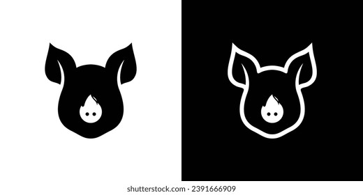 Pig Fire Logo Designs. BBQ Pig and Fire Nose Pork Logo Icon Symbol Vector Illustration.