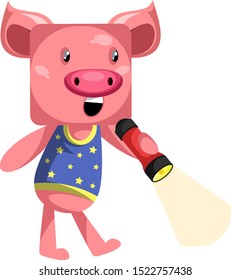 Pig with flash, illustration, vector on white background.