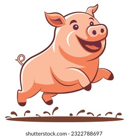 pig flat cartoon, farm logo design, cute pig cartoon isolated on white background, vector illustration