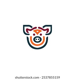 Pig flat icon logo template design