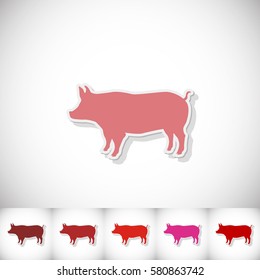Pig. Flat sticker with shadow on white background. Vector illustration