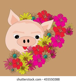 pig with flower vector