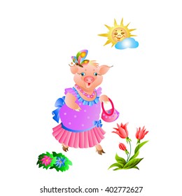 Pig and flowers
