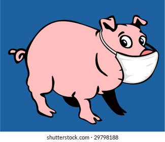 Pig with Flu Mask - Vector Illustration