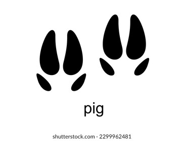 Schweinefußabdruck. Schweinespur. Überblick über landwirtschaftliche Nutztiere. Entgulieren Sie Tierfußspuren. Säugetier. Black Silhouette Design. Vektorgrafik einzeln auf weißem Hintergrund