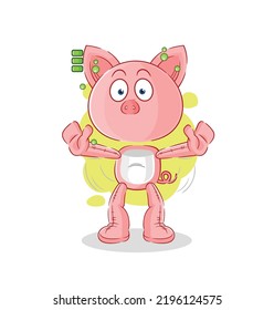 the pig full battery character. cartoon mascot vector