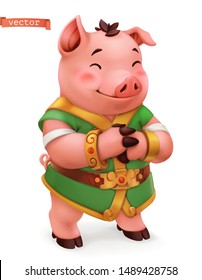 Pig. Funny animal in the Chinese zodiac, Chinese calendar, 3d vector icon