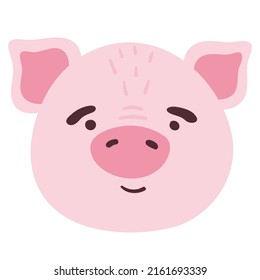 Сute pig funny animal face, head. Сartoon isolated muzzle. Vector illustration for print on children's clothing, greeting cards, nursery, stickers, stationery, room decor