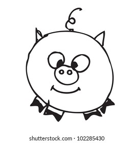 Pig funny cartoon doodle