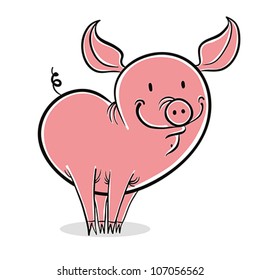 Pig funny cartoon, vector illustration.