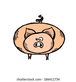 Pig funny cartoon, vector illustration