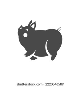 Pig funny character wild domestic hog with hooves piglet monochrome silhouette icon vector illustration. Mammal farm animal breeding butchery pork meat production agriculture livestock