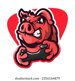 pig gamer cartoon mascot gaming logo