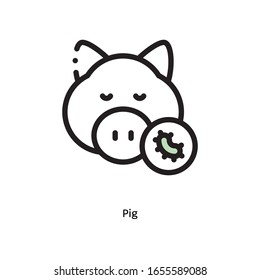 Gérmenes de cerdo, bacterias patógenas o virus icono de vector plano para aplicaciones y sitios web de investigación científica, icono de fondo blanco esbozado en negro