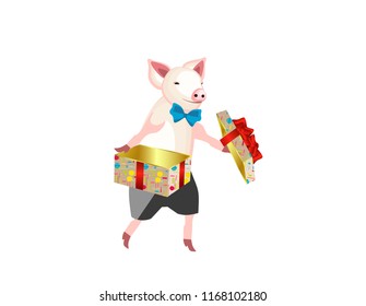 Pig with Gift box open