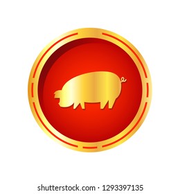 Pig gold coin vector. symbol. logo design.
