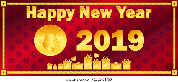 the pig gold red black background happy new year merry christmas 2019 vector illustration eps10