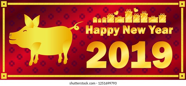the pig gold red black background happy new year merry christmas 2019 vector illustration eps10