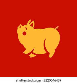 Pig golden Asian Chinese New Year symbol traditional culture holiday icon vector flat illustration. Astrology character lucky zodiac minimalist festive logo design greeting emblem Oriental horoscope