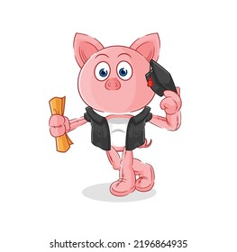 the pig graduation vector. cartoon character