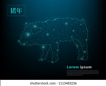 Pig graphic construction structure in low poly style. Chinese zodiac year. Vector illustration