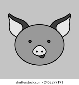 Pig grayscale icon. Farm animal vector illustration. Agriculture sign. Graph symbol for your web site design, logo, app, UI. EPS10.